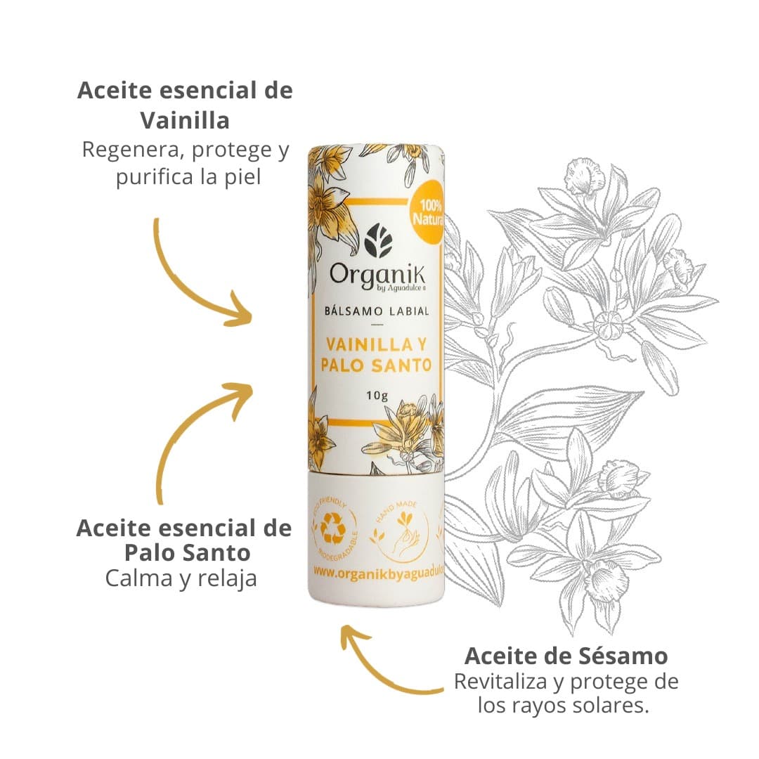 Bálsamo labial natural 10g Vainilla y Palo Santo